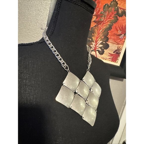 Irene Silver Tone Square Cluster 12" Long  Statement Necklace NEW - Picture 6 of 10